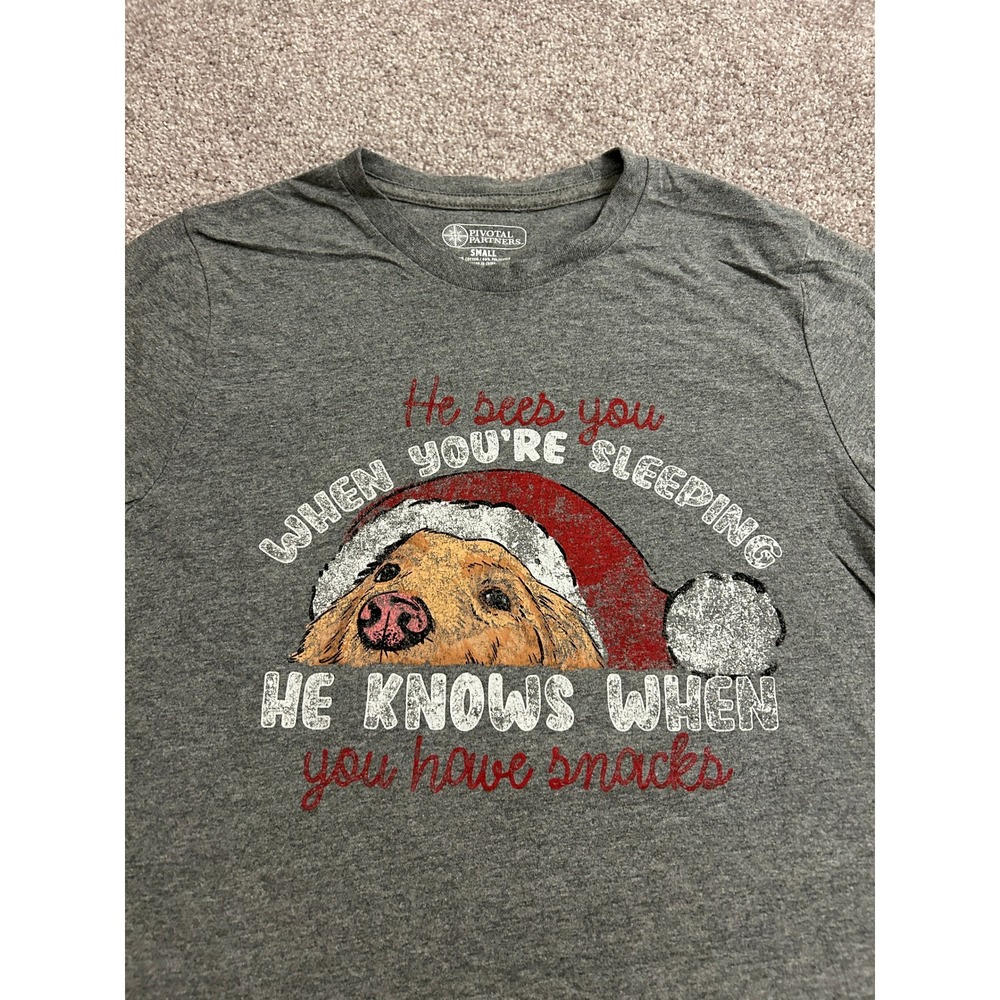 Pivotal Partners Christmas Dog T-Shirt Small Gray Excellent Funny Snacks Graphic